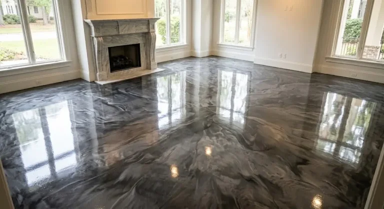 epoxy flooring metallic finish in savannah, ga